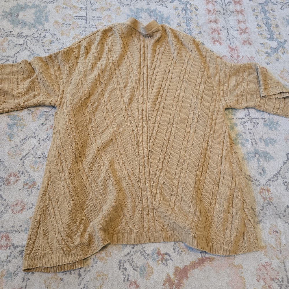J. Jill Plus 1X Open Front Cable Knit Cardigan Sweater Camel Color Cotton Blend - Picture 7 of 7